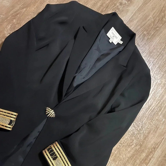 Louise Ricci jeweled black one button blazer plus size gold embroidery - Picture 9 of 11